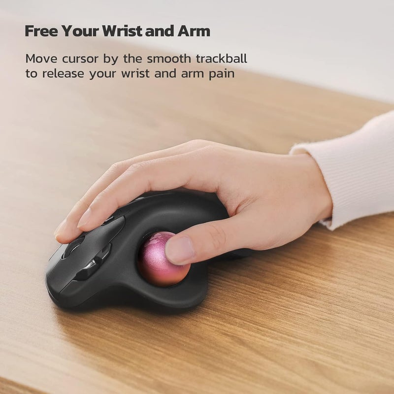 Nulea M501 Wireless Trackball Mouse, Rechargeable Ergonomic, Thumb-Controlled, Smooth Precision, 3-Device Connect (Bluetooth/USB), Fits PC, Laptop, Mac, Windows（Dusty Pink） - Image 3